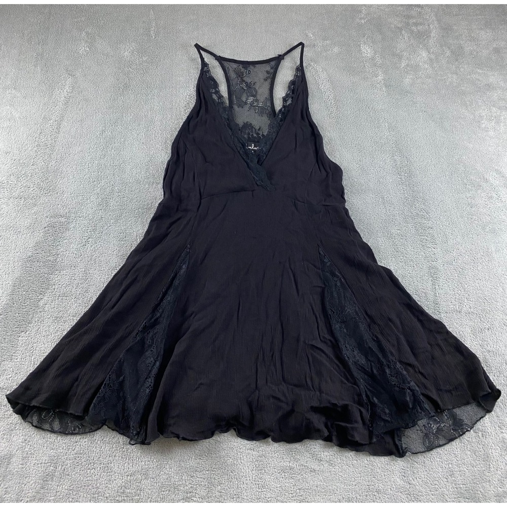 Lulus Black Lace Trim V Neck Flounce Mini Dress Women's Size S